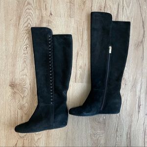 Isola Taveres Black Knee High Suede Wedge Boots (6)